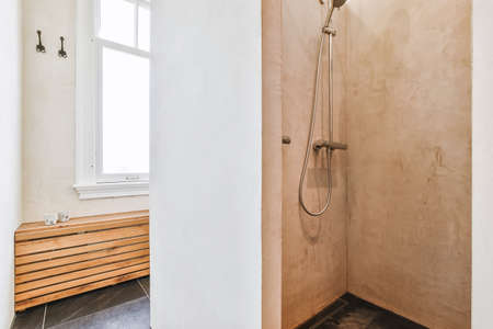 Luxury interior design of a bathroom with marble wallsの写真素材