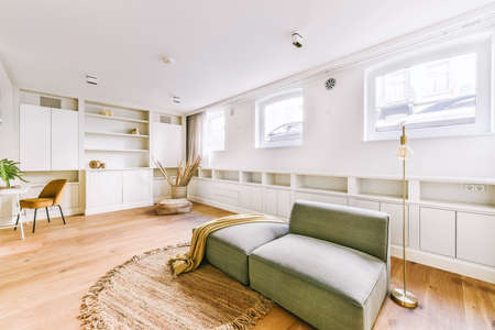 Bright living room in a modern luxury houseの写真素材