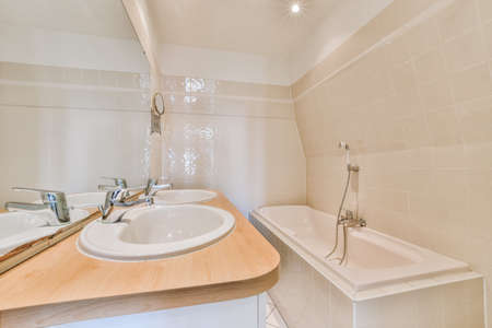 Luxury interior design of a bathroom with marble walls