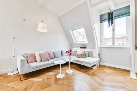 Bright living room in a modern luxury houseの写真素材