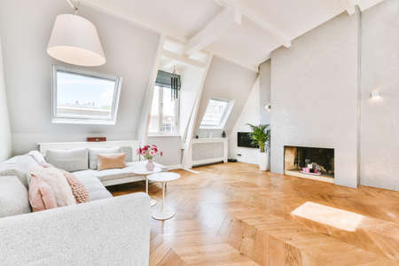 Bright living room in a modern luxury houseの写真素材