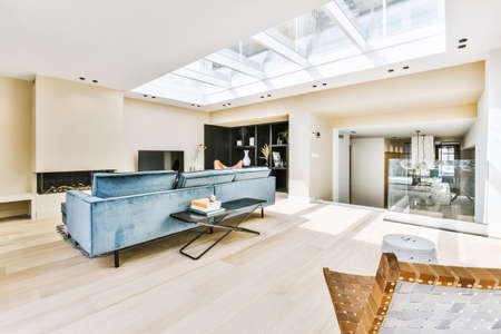 Bright living room in a modern luxury houseの写真素材