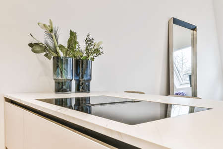 Interior of a beautiful kitchen of an elite houseの写真素材