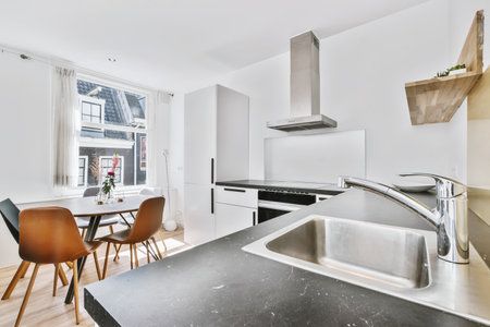 Interior of a beautiful kitchen of an elite houseの写真素材