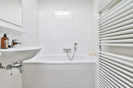 Luxury interior design of a bathroom with marble wallsの写真素材