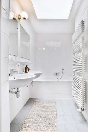 Luxury interior design of a bathroom with marble wallsの写真素材