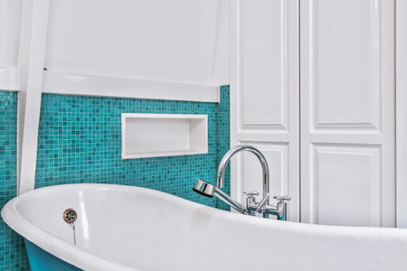 Luxury interior design of a bathroom with marble wallsの写真素材