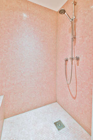 Modern shower stall in a bright bathroomの写真素材