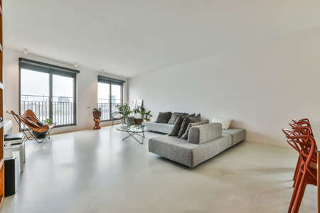 Modern furniture in a bright living roomの写真素材