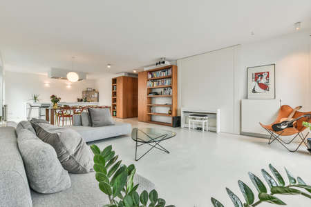 Modern furniture in a bright living roomの写真素材