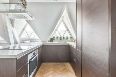 Interior of a beautiful kitchen of an elite houseの写真素材
