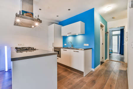 Interior of a beautiful kitchen of an elite houseの写真素材