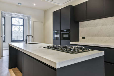 Interior of a beautiful kitchen of an elite houseの写真素材