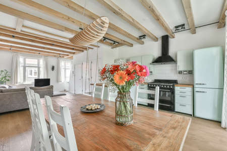 Interior design of bright and beautiful dining room