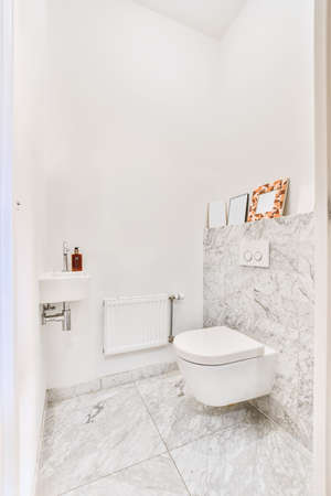 Interior of small clean washroom in miniature style