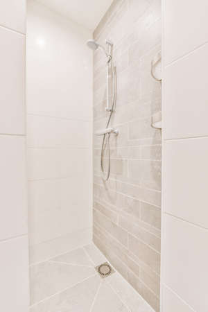 Modern shower stall in a bright bathroom