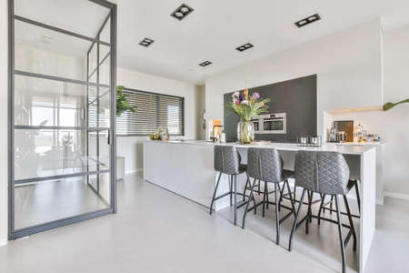 Interior of a beautiful kitchen of an elite houseの写真素材