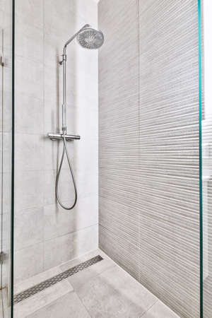 Modern shower stall in a bright bathroom