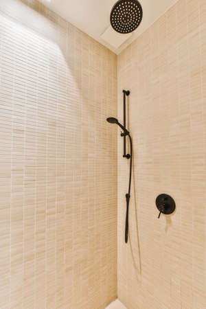 Modern shower stall in a bright bathroom