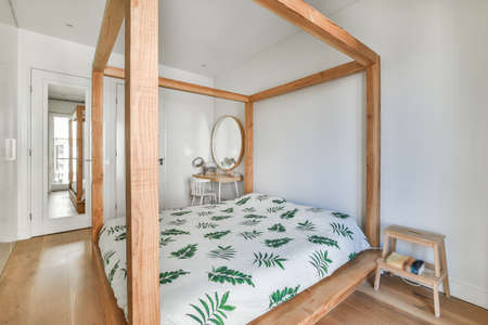 Beautiful interior design of modern and cozy bedroomの写真素材