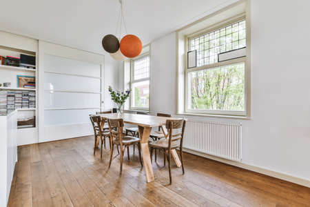 Interior design of bright and beautiful dining room