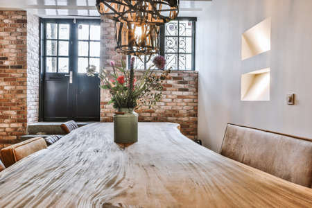 Modern dining room in a luxury house with individual designの写真素材