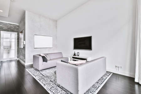 Elegant and spacious living room with beautiful furnitureの写真素材