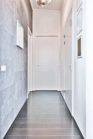 Designed in a minimalistic style long corridor