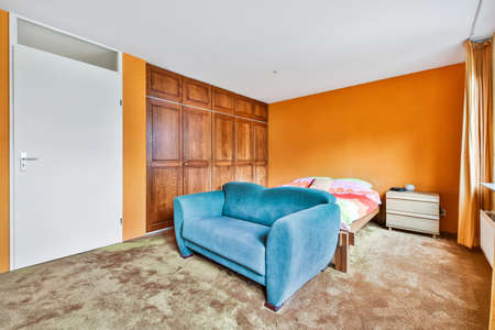 Beautiful interior design of modern and cozy bedroomの写真素材