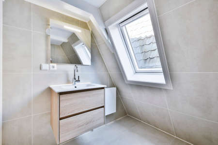 Luxury interior design of a bathroom with marble walls
