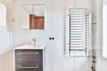 Luxury interior design of a bathroom with marble wallsの写真素材