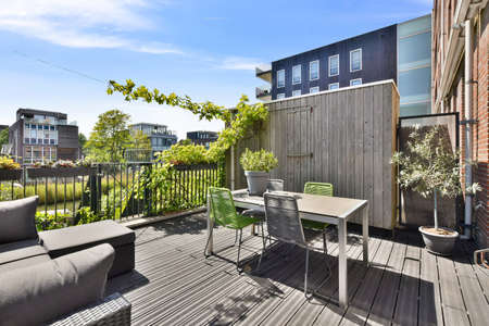 View of the beautiful veranda of the houseの写真素材