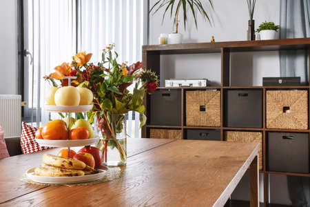 Spacious dining room of a luxury houseの写真素材