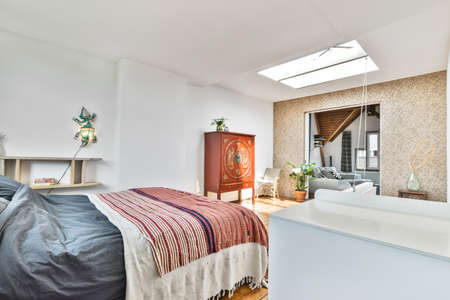 Beautiful interior design of modern and cozy bedroomの写真素材