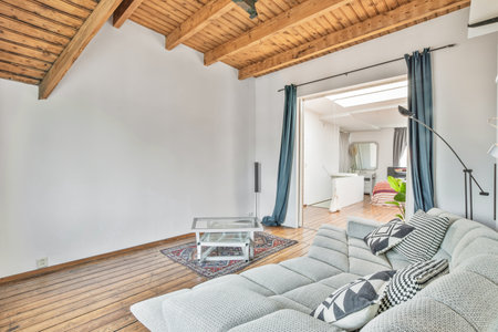 Elegant and spacious living room with beautiful furnitureの写真素材