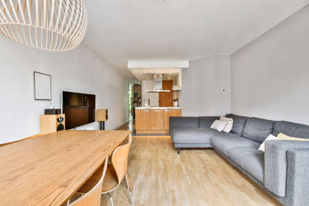 Elegant and spacious living room with beautiful furnitureの写真素材