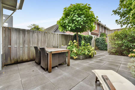 View of the beautiful veranda of the houseの写真素材