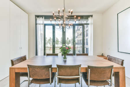 Interior design of bright and beautiful dining room