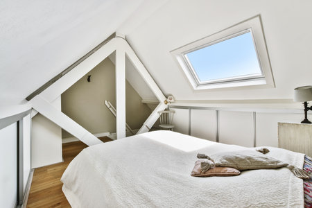 Interior of a cozy and bright bedroom with beautiful decoration