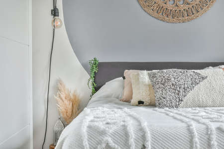 Beautiful interior design of modern and cozy bedroomの写真素材