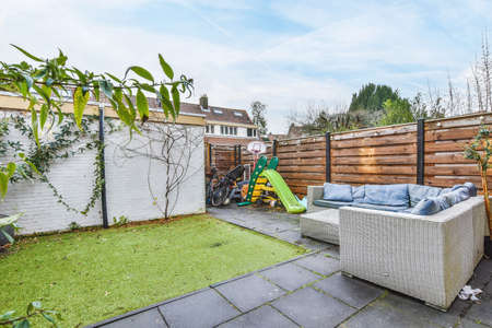 View of the beautiful veranda of the houseの写真素材