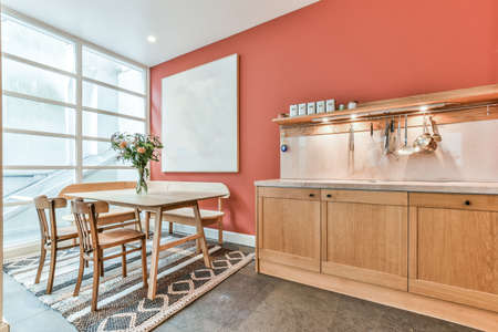 Modern dining room in a luxury house with individual design