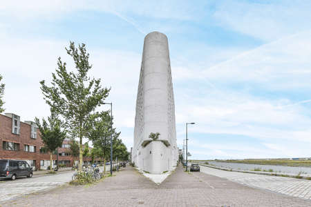 Beautiful view of residential building with luxury facadeの写真素材