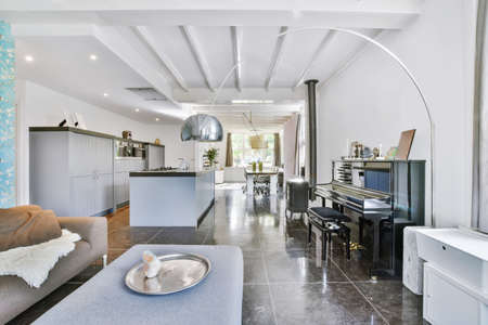 Designed in a minimalistic style living room interiorの写真素材