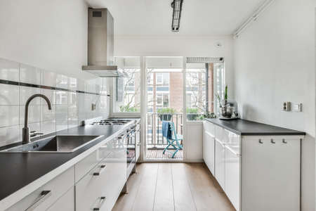 Interior of a beautiful kitchen of an elite houseの写真素材