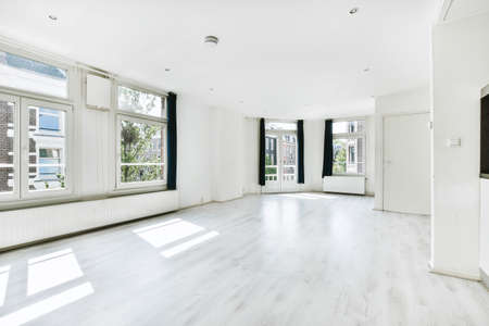 Stunning bright minimalist room with spacious windows