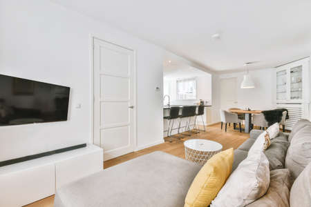 Cozy elegant living room design in stylish houseの写真素材