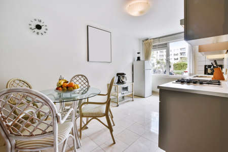 Elegant cozy kitchen interior in stylish apartment