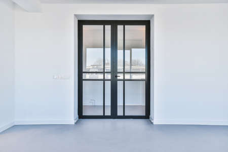 Bright walls with stylish dark glass door