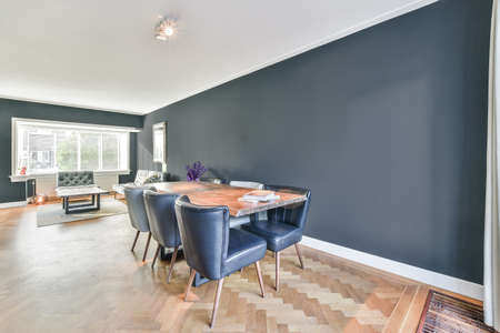 Bright dining room with decorative table and chairs